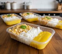 Frango desfiado com purê de mandioquinha e arroz (Congelada 350ml).
